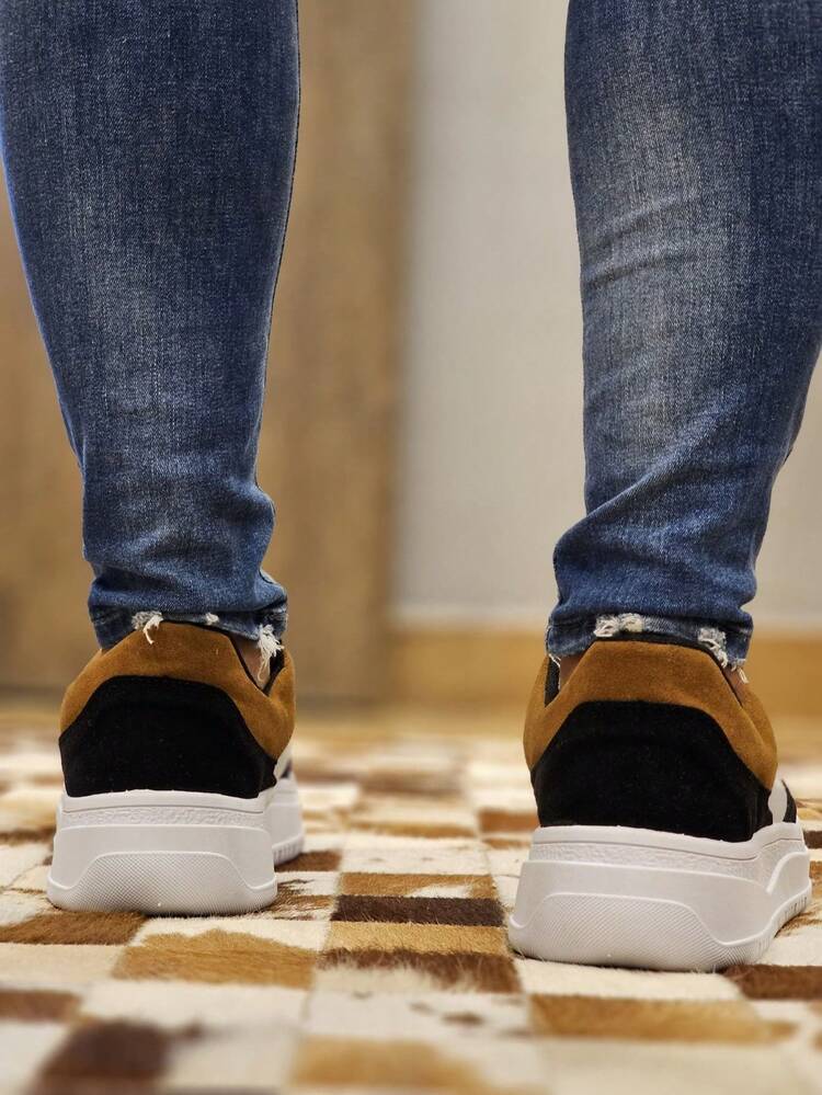 Tênis Sapatenis Masculino Sola Alta Na Moda Sneakers Macio Tricolor Moderno Casual Tênis SreetStyle - Preto e Branco - Visão 3