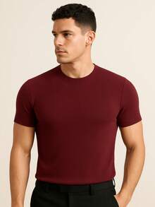 Men's Casual T-Shirt Slim Fit Basic Social Fashion - Màu Đỏ Sâu - Xem 6