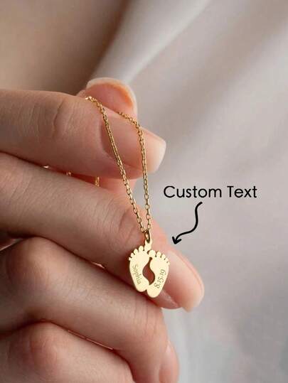 A Warm And Lovely Unique Design Footprint Pendant Custom Necklace That Can Engrave The English Names And Birthdays Of Family Members. It Is A Carefully Crafted Jewelry Accessory Gift For Mothers, Family, Friends, And Loved Ones On Thanksgiving, And Birthday Anniversaries.(Optional Gift Box Packaging), Back To School Fashion