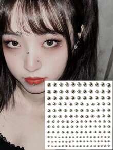 非穿孔假鼻环/鼻钉，银色，3-6毫米，夹式身体珠宝贴纸，适用于眉毛、嘴唇 - 白色 - 查看 5