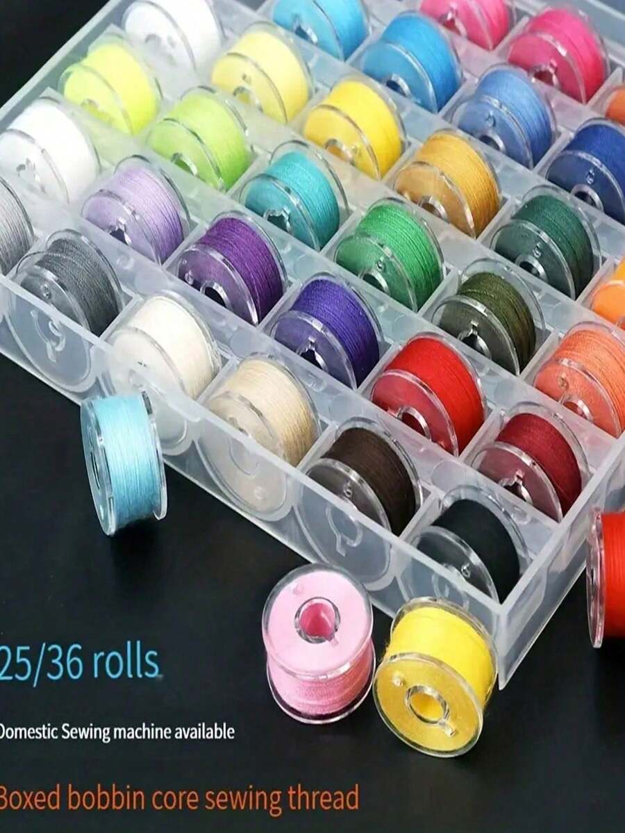 25pcs Sewing Thread Set With 1 Transparent Storage Box, Suitable For Clothing Repair, Jewelry Making, Leather Sewing, Assorted Colors To Meet Various Needs