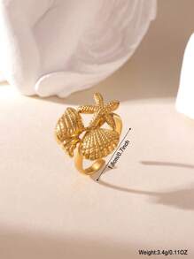 1 Stück übertriebener 18K Edelstahl Ring mit Meeresstern- und Muscheldesign, geeignet für Frauen als Urlaubsschmuck und täglichen Gebrauch