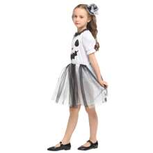 万圣节女孩鬼和女巫服装，儿童狂欢派对南瓜裙（仅连衣裙，无其他道具头带或南瓜袋） - 彩色 - 查看 5