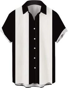 Hawaiian Bowling Shirts For Men Short Sleeve Printed Regular Fit Summer Beach Casual Button Down Aloha Shirtshalloween - Bowling Đen trắng - Xem 1