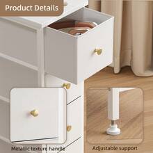 Space-Saving Narrow Dresser Tower With 4/5 Drawers, Black Storage Chest With Sturdy Steel Frame & Wood Tabletop, Versatile Organizer Cabinet For Bedroom, Bathroom, Entryway And Closet, Perfect Mother's Day Present - 白色 - 查看 5