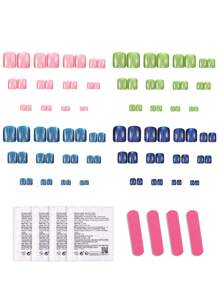 96 piezas de uñas postizas para los dedos de los pies con efecto de ojo de gato en color verde, azul y rosa. Uñas falsas cuadradas para los dedos de los pies y suministros de uñas.