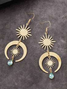 1pair Hippie  Sun Crescent Earrings Brass Color Witchy Jewelry Bohemia Birthday Magical Clear Stone Point Women Fashion Gift
