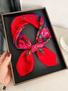 1 件优雅高端花卉印花 27.5 英寸方形围巾，波西米亚风格头巾，时尚百搭头带颈带围巾，防晒，日常穿着的造型配饰