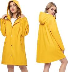 UNIQUEBELLA Rain Jackets For Women Waterproof, Raincoat Long Hooded Rain Coats Outdoor Windbreaker Trench Coat - 黃色 - 查看 2