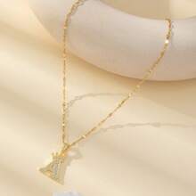 1 pieza Collar con Letra A en Dorado, Material de Cobre con Circonita, Elegante y de Moda, Apropiado para Uso Diario
