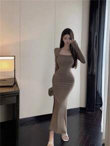Women Long Dresses - 咖色 - 查看 5