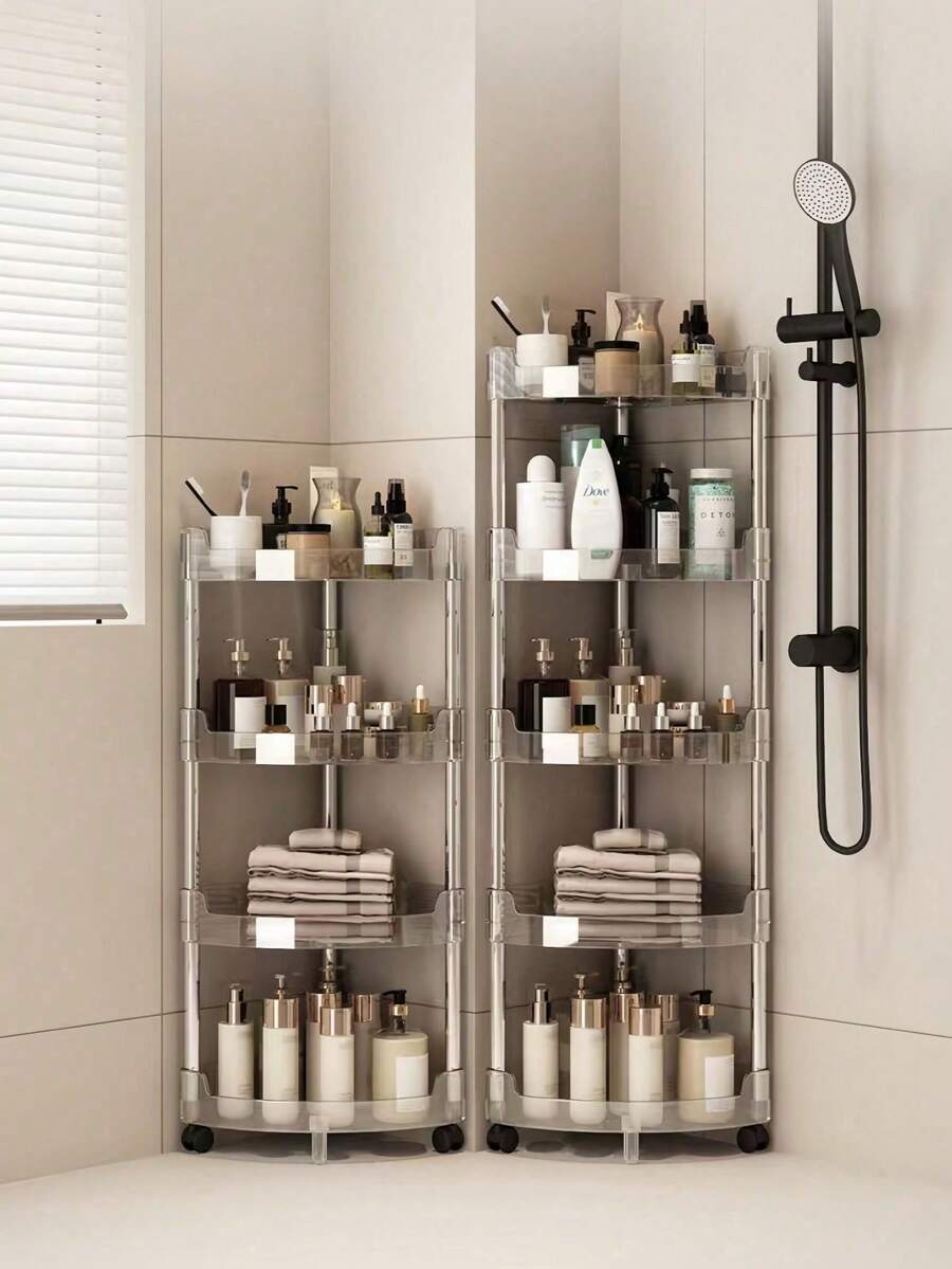 1 pieza Estantería de almacenamiento multifuncional para baño, estantería de esquina transparente, organizador de tocador de pie para el baño, estantería de 3 niveles estrecha para cocina, accesorios de baño, decoración de habitación - Multicolor - Ver 1