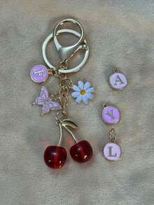 1个男女通用锌合金樱花蝴蝶钥匙扣，可爱动物吊坠，送给学生和朋友的绝佳礼物，可爱挂件，汽车配件，包包挂件，校园动物，可爱哥特风，Y2K风格