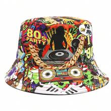 Retro 90s Graffiti Print Bucket Hat, Unisex Street Hip Hop Lightweight Reversible Bucket Hat, Suitable For Parties And Events - A - View 24