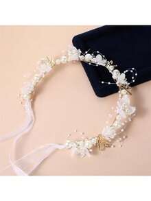 带有人造珍珠和花卉装饰的婚礼头饰，优雅的新娘头饰适合女士头饰 - 彩色 - 查看 12