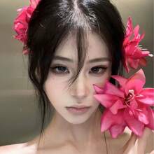 1 pieza Accesorio para el cabello con clip lateral con flor de lirio simulada de estilo de vacaciones de verano para niñas, pasador floral decorativo de estilo de vacaciones de playa para niñas, pasador lateral con flor de orquídea de mariposa simulada de vacaciones de verano para mujeres, accesorios de moda para el cabello, elegante clip para el cabello para mujeres