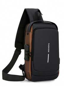 Bolsa Transversal Minimalista e Casual com Estampa de Letra, Estilo de Rua com Desenho de Motocicleta, Bolsa de Ombro Versátil para Homens