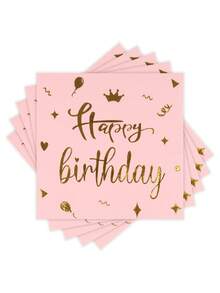 20 件/40 件/60 件/套薄纸，双层加厚铝箔粉色生日快乐图案餐巾，打开尺寸 13 英寸 X 13 英寸，适用于婚礼、茶会、生日派对装饰、派对用品、节日装饰、节日用品 - 粉色 - 查看 5
