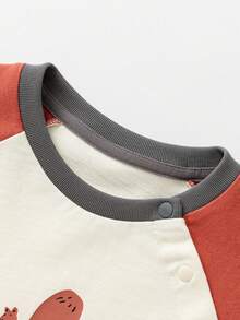 mini bala Baby Girls Contrast Color Raglan Sleeve Cartoon Print Top - Rust Red - View 5