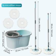 Spin Mop And Bucket, Mop And Bucket With Wringer Set For Home, 360 Spinning Mop Bucket Floor Cleaning Tool With 3 Microfiber Mop Replacement Head Refills,50" Extended Handle For Floor Cleaning Home - Mint Blue - View 5