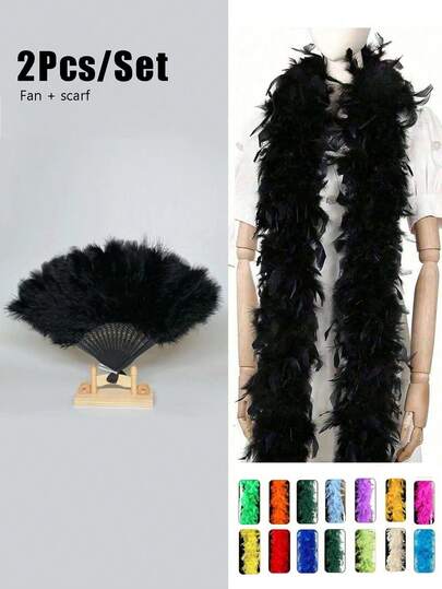 2PCS/SET Man-Made Colorful Feather Boas 6.6ft Feather Boa For Women For Dancing Wedding Party Halloween,Stage Decoration Holiday Party Headwear Accessories Clothing Accessories, ,Scarf Decoration, Suitable For Birthday Party, Halloween, Christmas, Horse Racing, Tea Party, New Year's Eve, Concert And Home Decor, Dance Wedding, Stage Performance, Carnival Costume And Accessories, Party Supplies,Ideal Choice For Gifts