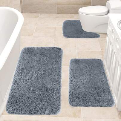 3-Piece Bathroom Rug Set – Soft Non-Slip Bath Mats, Fast Absorbent, Quick-Dry, Machine Washable , Plush Shaggy Toilet Carpet, Perfect For Bath, Shower, Tub Floor, Toilet Floor, Christmas Gifts