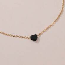 1pc Fashionable & Versatile Simple Heart Pendant Necklace - Black - View 5