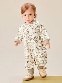 mini bala 新生儿连体衣柔软可爱连体衣亲肤连体衣 - 白咖色調 - 查看 2