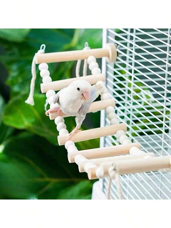 1pc/2pcs Wooden Bead Perch Ladder Swing Toy, Parrot Climbing Frame Accessories For Bird Cage, Suitable For All Seasons