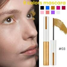 Colored Colorful Waterproof Blue Mascara For Eyelashes Set, White Black Brown Purple Long Lasting Charming Voluminous Cruelty Vegan Eye Makeup (6 Colors) - C-1Pc 03#gold - 查看 2