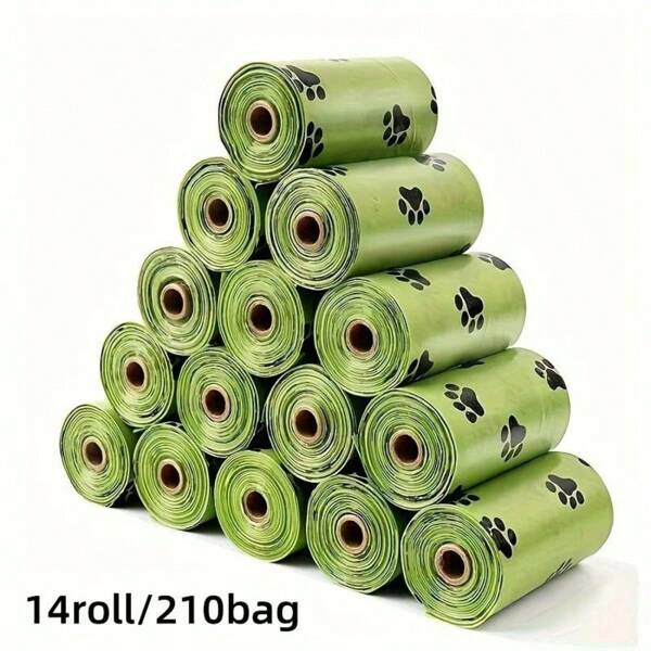 210 Leak-Proof Dog Poop Bags With Paw Print Design, 14 Rolls - Durable Plastic Poop Bags, Suitable For Pet Cleaning And Outdoor Use.