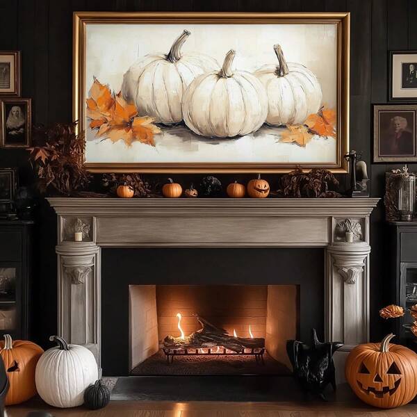 1 pieza Calabaza vintage, arte de otoño, pintura vintage de calabaza de otoño, decoraciones de pared de otoño rústicas en tonos neutros apropiadas para decoraciones de pared de Halloween, decoraciones de habitación, decoraciones de dormitorio, decoraciones de baño, arte de pared del comedor, sala de estar y entrada