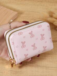 Pink Bow Heart Pattern Multi-Function Coin Purse, Dual Zipper Card Holder, Multi-Card Slot Card Case, Can Store Credit Cards, Lightweight & Minimalist, Fashion & Modern, Business Versatile, Suitable For Anniversary, Christmas, Valentine's Day, Birthday And Other Occasions, Also Can Be Gift For Lover, Female, Girl, Lady, Or As Backpack, Dorm And Back To School Supplies - Pink - View 10