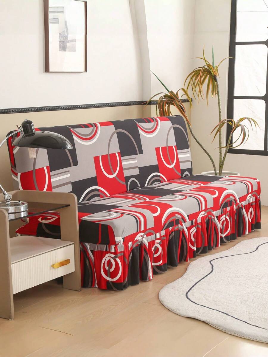 1件简约优雅金色大理石纹沙发床罩带裙边，轻奢风格，防滑耐用，可拆洗家居用品