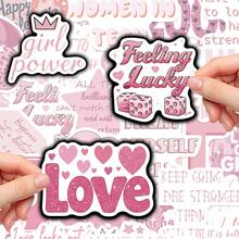 50pcs Pink Graffiti Romantic Quotes Stickers PVC Material Suitable For Luggage Skateboard Storage Cabinet Shelves Electrical Cabinet Helmet Scrapbook Decorative Stickers Matte Finish One-Time Use Perfect For Holiday Gifts!
