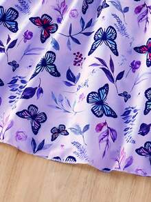 Vestido sin mangas con estampado de mariposa elegante para niñas - Escote en V, perfecto para verano - Morado - Ver 3
