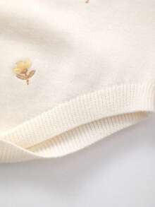 Baby Girl Knitted Tulip Embroidery Decor Crew Neck Long Sleeve Bodysuit, Sweet Outfit For Winter - Pink - View 5