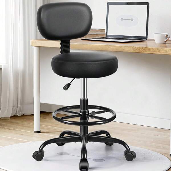 PU Leder Runder Rollstuhl, mit Fußpedal Drehhöhenverstellung, Hebe Drehbar Stuhl, Seidenrolle, robust und langlebig