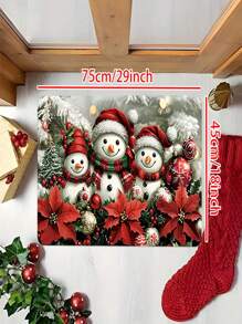 1/2 pièces Tapis de bienvenue Bonhomme de neige de Noël - Tapis de sol avec design de poinsettia/boule de Noël, tapis de cuisine Bonhomme de neige décoratif d'hiver de Noël, convient pour la décoration de vacances dans les salons et les chambres à coucher - Conception imprimée mignonne de bonhomme de neige, cadeau parfait pour la famille et les amis