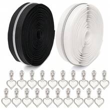 1 conjunto, zíper de 450 cm/177,16 polegadas com 10 puxadores de zíper em formato de coração, zíper de nylon nº 3, dentes prateados, opções de cores preto e branco, adequado para roupas, bolsas, têxteis para o lar, artesanato e muito mais