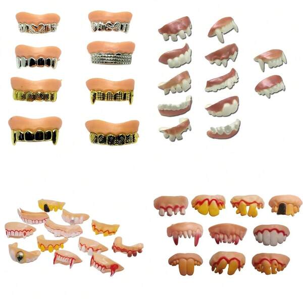 8/10/12 Peças Conjunto de Dentes para Halloween para Mulheres e Homens, Dentes de Brincadeira Engraçados, Dentes Feios, Decoração de Fantasia de Halloween