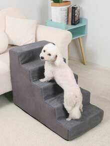 1 pieza Escaleras portátiles antideslizantes para perros pequeños, sofá, cama, adecuadas para mascotas ancianas, peldaños de espuma desmontables y lavables - Gris - Ver 6