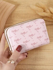 粉色蝴蝶结爱心图案多功能零钱包，双拉链卡包，多卡位卡套，可收纳信用卡，轻巧简约，时尚现代，商务百搭，适合周年纪念日、圣诞节、情人节、生日等各种场合，也可作为礼物送给爱人、女性、女孩、女士，或用作背包、宿舍用品和返校用品。 - 粉色 - 查看 8