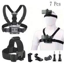 Juego de 7 piezas de accesorios para GoPro que incluye arnés de pecho, soporte para cabeza y soporte de pecho para ciclismo al aire libre y todo terreno, accesorios de cámara deportiva