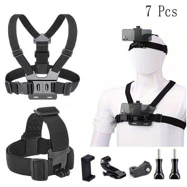 Juego de 7 piezas de accesorios para GoPro que incluye arnés de pecho, soporte para cabeza y soporte de pecho para ciclismo al aire libre y todo terreno, accesorios de cámara deportiva