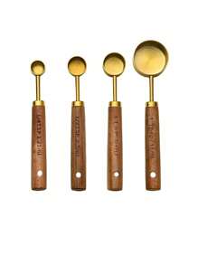 Stainless Steel Measuring Spoon Set, Multi-Functional Kitchen Tool, Stainless Steel Measuring Cup With Acacia Wood Handle, Measuring Spoon Set Is A Baking Tool Suitable For Dry Goods And Liquids, DIY Seasoning Spoon, Perfect Gift For Baking Friends