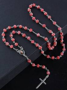 1pc Classic Crystral AB Color 59pcs 6mm Disco Rhinestone Beads Religious Cross Necklace, Catholicism Praver Bead Rosary Jewelry With Cross Pendant