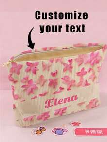 1 szt. Niestandardowa torba toaletowa z motywem imienia i kwiatów, idealna do przechowywania i przenoszenia przyborów toaletowych w podróży, odpowiednia dla dzieci i nastolatków, można ją dostosować do własnego projektu lub imion jako prezent dla przyjaciół i rodziny