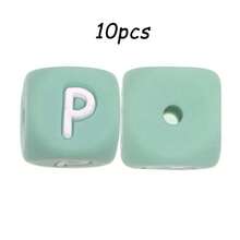 10件/26件，12毫米，绿色字母硅胶珠（A-Z）可用于DIY节日氛围|钥匙扣|背包挂件等，也可用作创意手链等