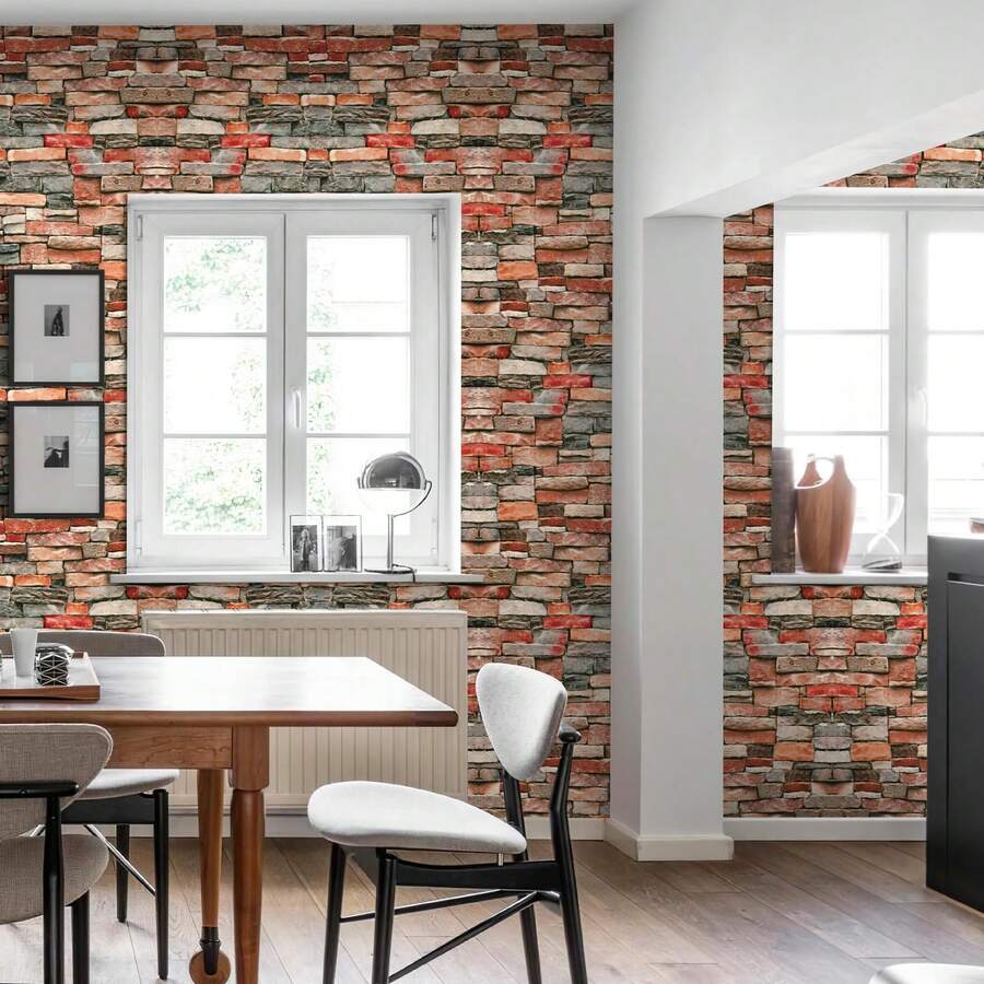 1 Roll Vintage Industrial Self-Adhesive Wallpaper, Brick Wall Decor, Peel And Stick Vinyl Contact Paper, 17.71inch Width, Waterproof & Removable, Modern Room Decor, Perfect For Kitchen Living Room Bedroom Bathroom, Desk/Furniture Makeover Home Decor - Multicolor - View 1